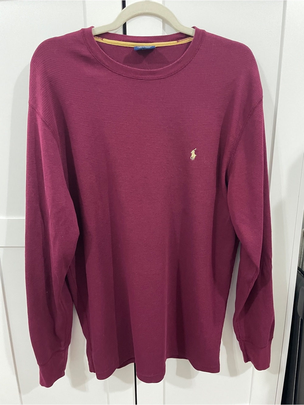 Polo Ralph Lauren Men’s L Plum Waffle Knit Thermal 100% Cotton Gold Pony